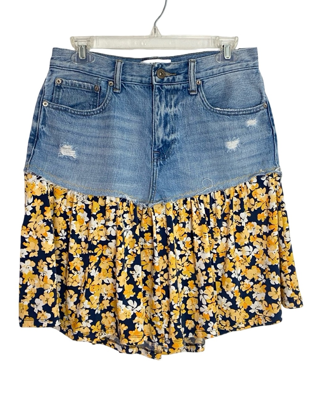 Custom Denim Jean Skirt Womens Size 6 Small Waist 28 Coastal Cowgirl OOAK Floral